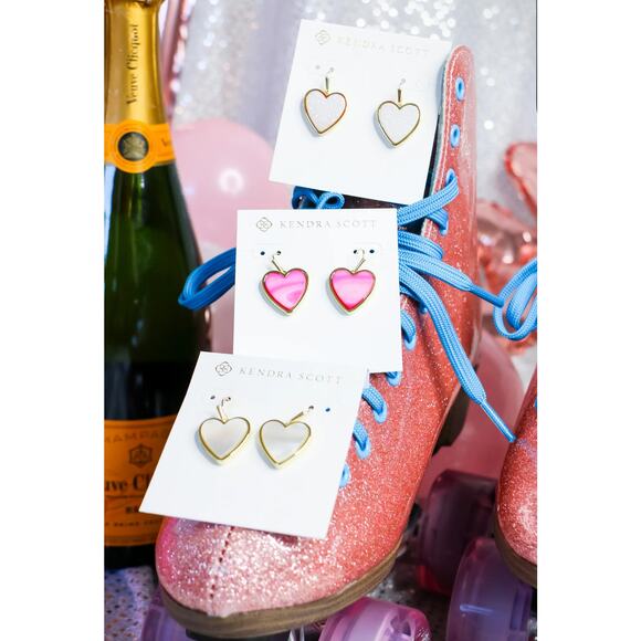 NWOT! Kendra Scott Love U Heart Gold Drop Earrings in Ivory Mother-of-Pearl - Picture 4 of 5